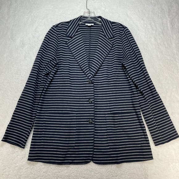 J. JILL Blazer Women's Sz S Cotton Stretch Jacket Navy Blue Gray Stripe Pockets - Picture 1 of 7